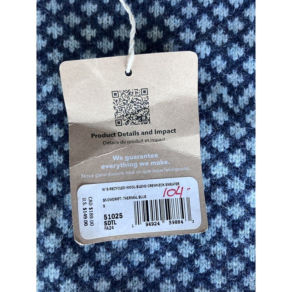 NEW Patagonia Women's Blue Recycled Wool Crewneck Sweater Blue Size Small - Picture 5 of 6